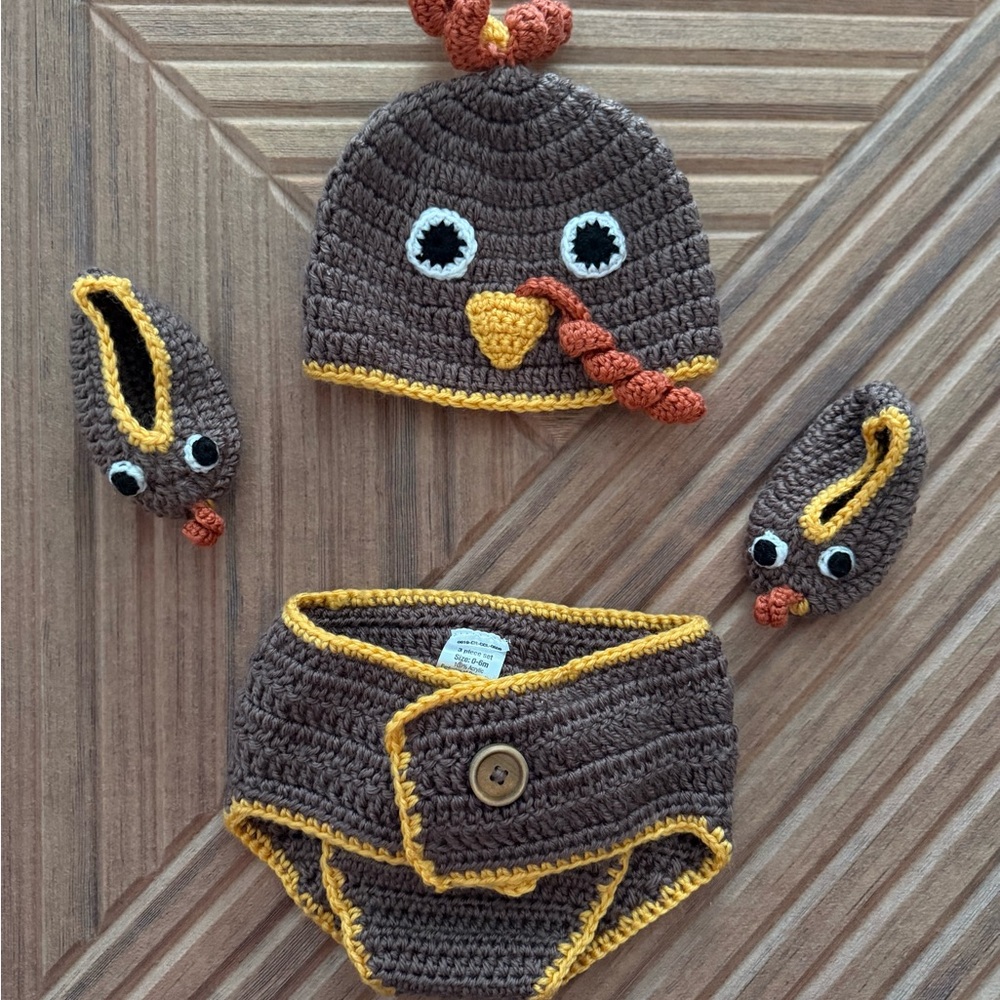 Thanksgiving Crochet Turkey Baby Outfit Set
